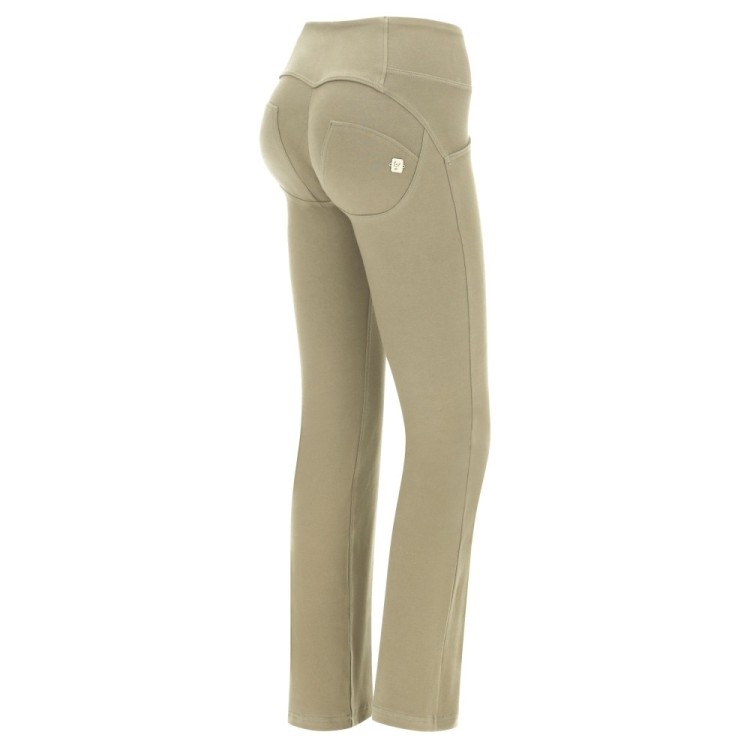 Freddy WR.UP® Damen Push-Up Hose - Mid Waist Wide Bottom Cropped - Beige - Z109