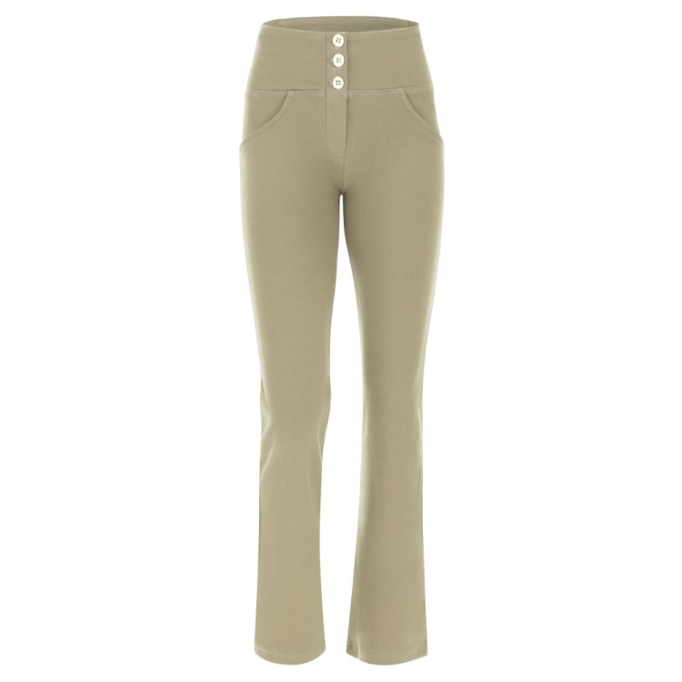 Freddy WR.UP® Damen Push-Up Hose - Mid Waist Wide Bottom Cropped - Beige - Z109
