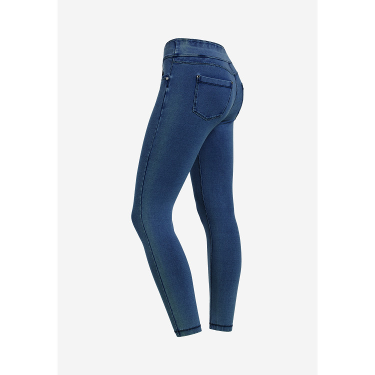 Freddy N.O.W.® Yoga Eco Damen Comfort Jeans - 7/8 Mid Waist Skinny - Denim Blau  - Blaue Nähte - J0B