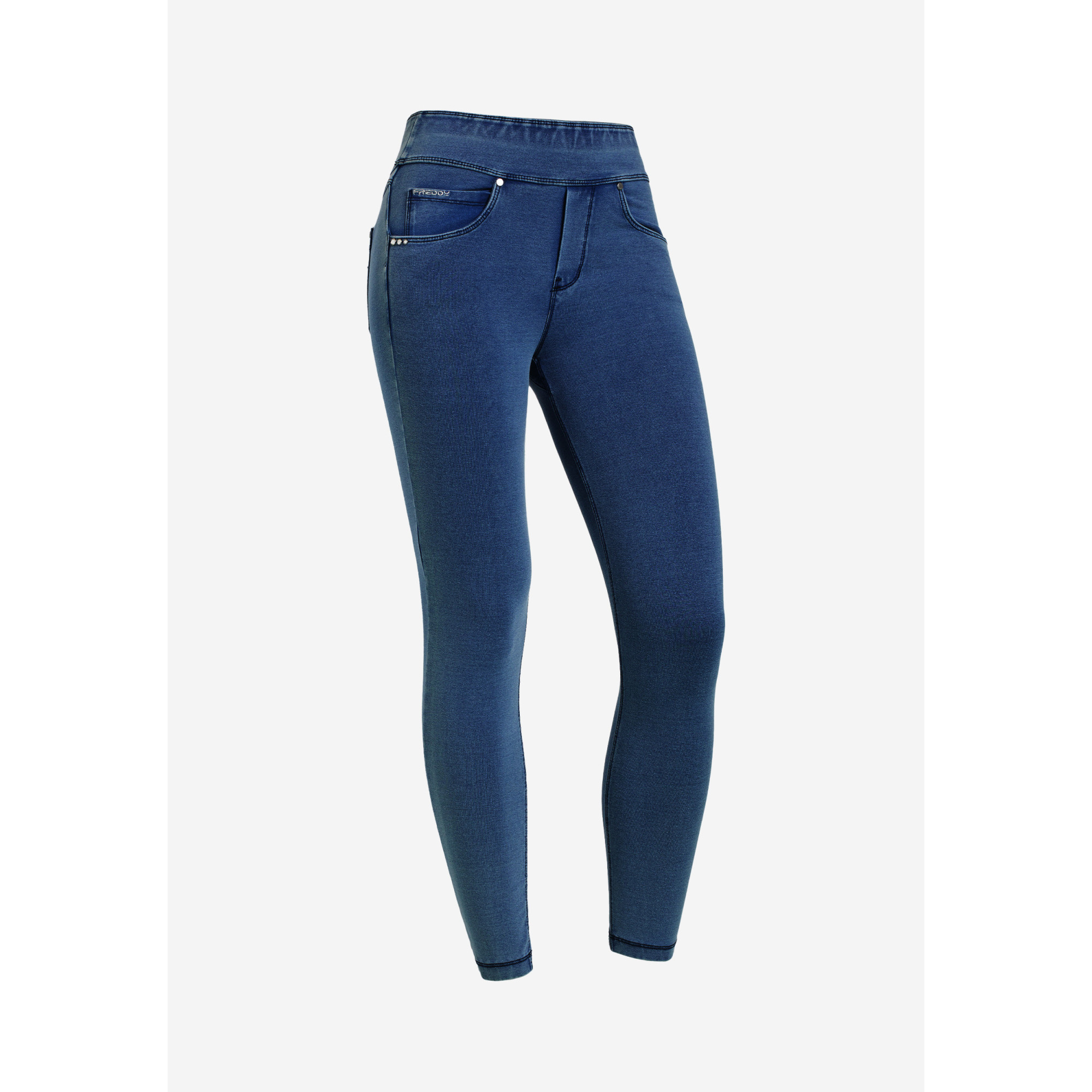 Freddy N.O.W.® Yoga Eco Damen Comfort Jeans - 7/8 Mid Waist Skinny - Denim Blau - Blaue Nähte - J0B Freddy N.O.W.® Yoga Eco Damen Comfort Jeans - 7/8 Mid Waist Skinny - Denim Blau - Blaue Nähte - J0B