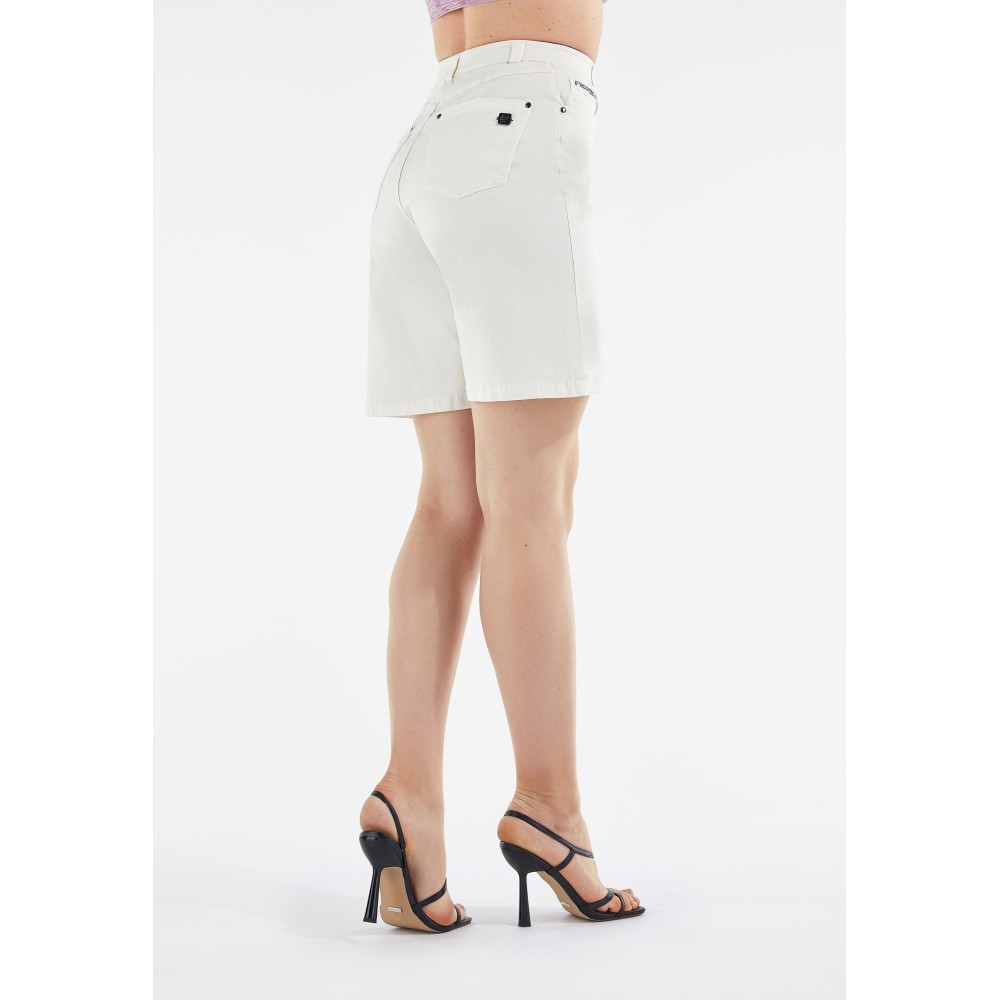 Freddy Damen Fit Jeans - Regular Waist Bermuda Shorts - Distressed Pocket - Creme - W103