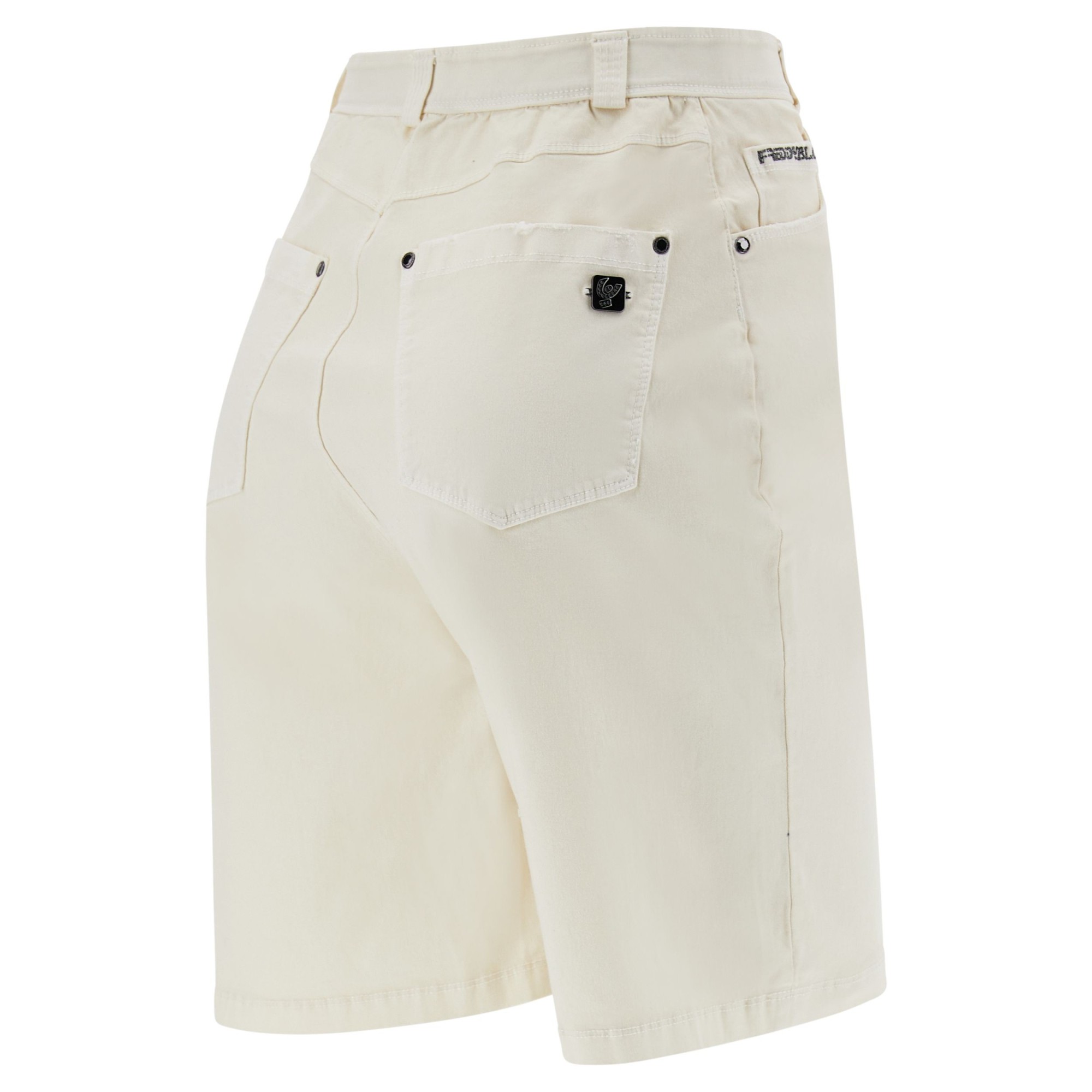 Freddy Damen Fit Jeans - Regular Waist Bermuda Shorts - Distressed Pocket - Creme - W103 Freddy Damen Fit Jeans - Regular Waist Bermuda Shorts - Distressed Pocket - Creme - W103