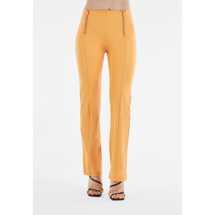 Freddy WR.UP® Vegan Leather Damen Push-Up Lederhose - High Waist Wide Leg - Orange - A50