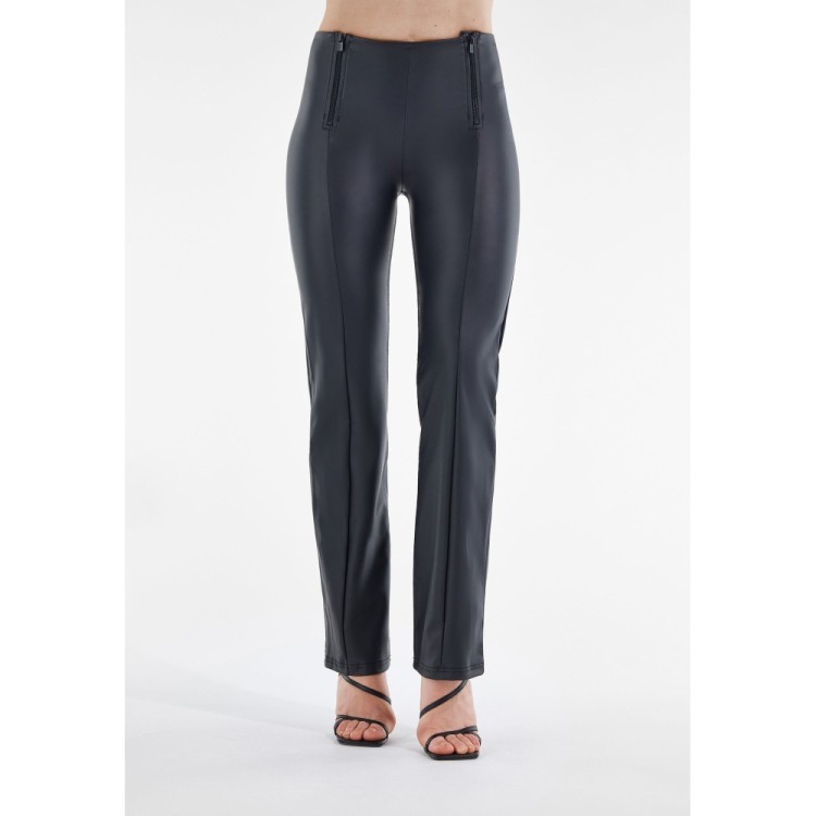 Freddy WR.UP® Vegan Leather Damen Push-Up Lederhose - High Waist Wide Leg - Schwarz - N0