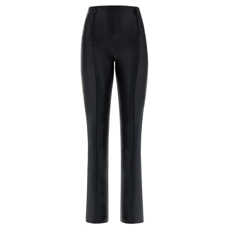 Freddy WR.UP® Vegan Leather Damen Push-Up Lederhose - High Waist Wide Leg - Schwarz - N0