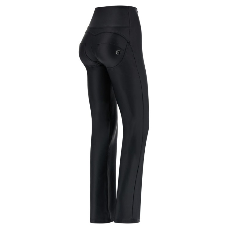 Freddy WR.UP® Vegan Leather Damen Push-Up Lederhose - High Waist Wide Leg - Schwarz - N0