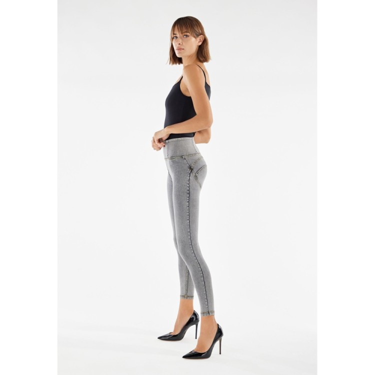 Freddy WR.UP® Damen Push-Up Jeans - High Waist Super Skinny - Grau - Gelbe Nähte