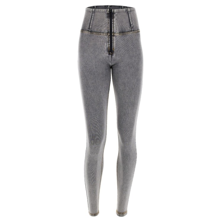 Freddy WR.UP® Damen Push-Up Jeans - High Waist Super Skinny - Grau - Gelbe Nähte